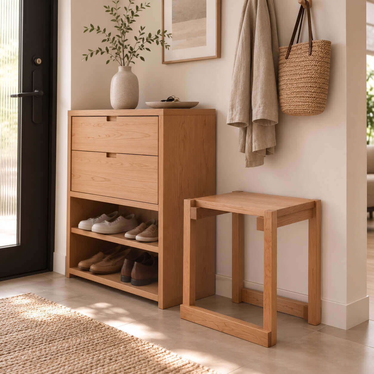 edge solid cherry entryway stool