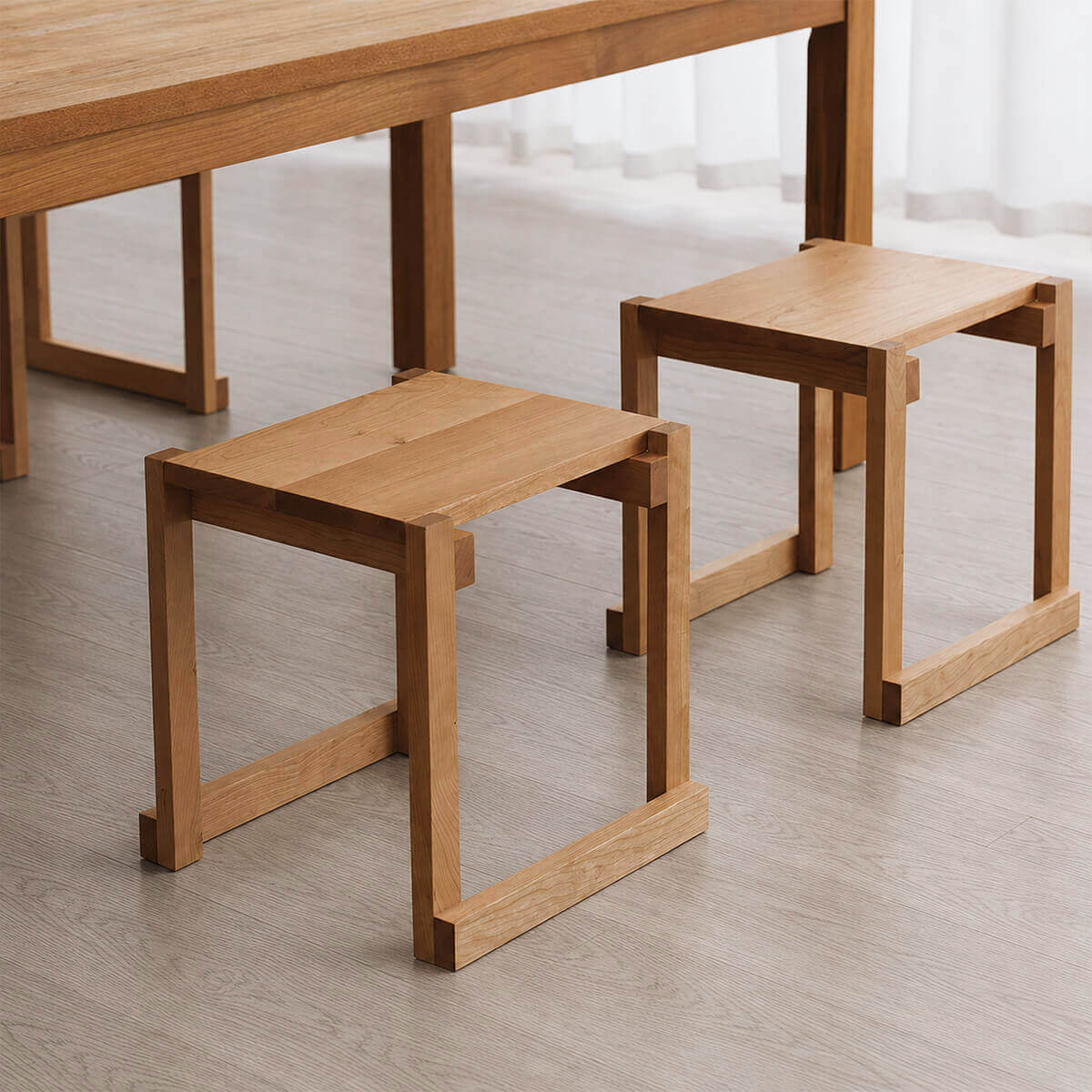 Edge Solid Cherry Stools paired with the Edge Solid Cherry Dining Table