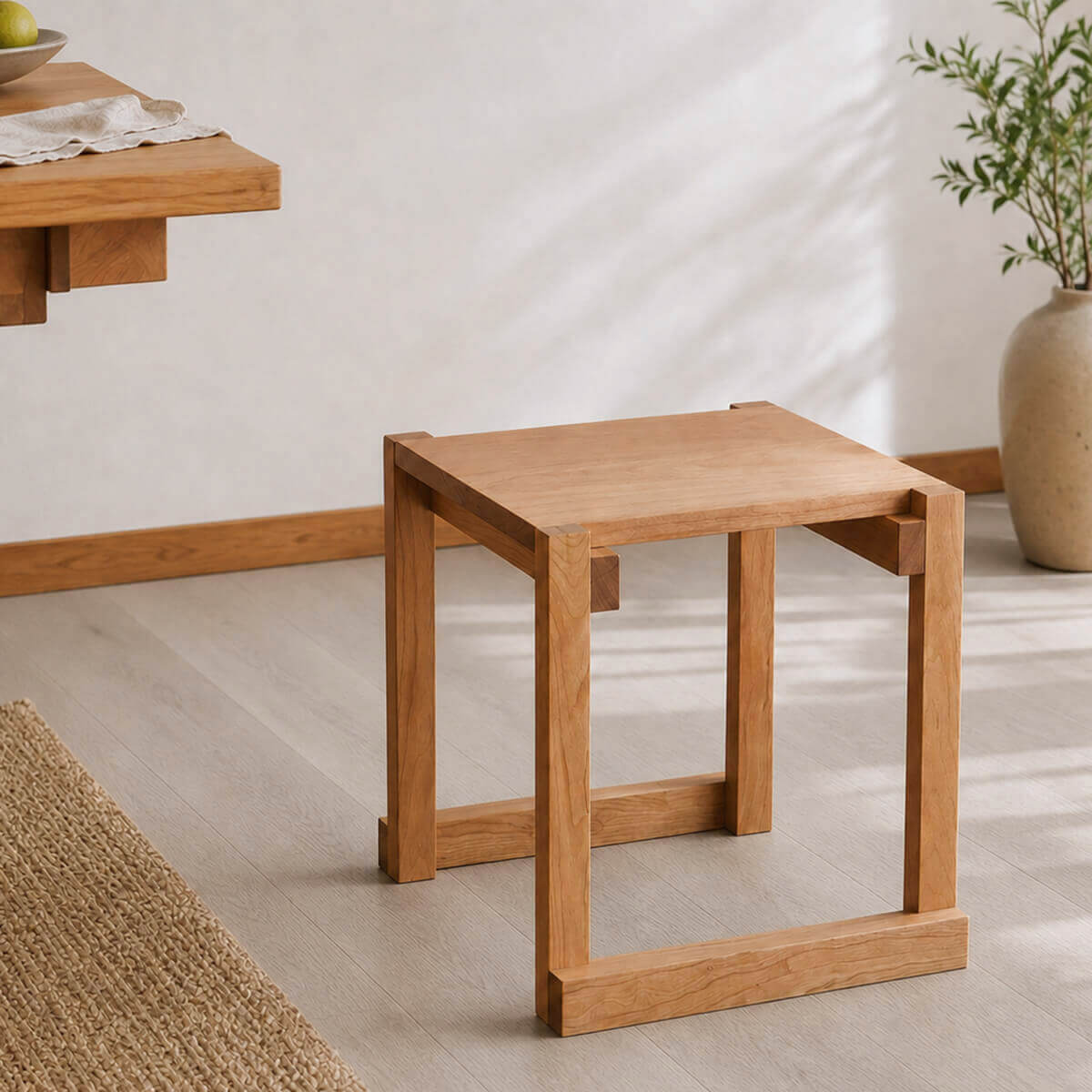 Edge Solid Cherry Stool in a modern minimalist interior