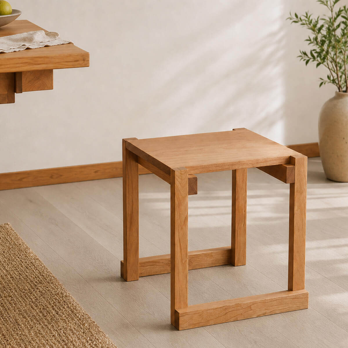 Edge Solid Cherry Stool in a modern minimalist interior
