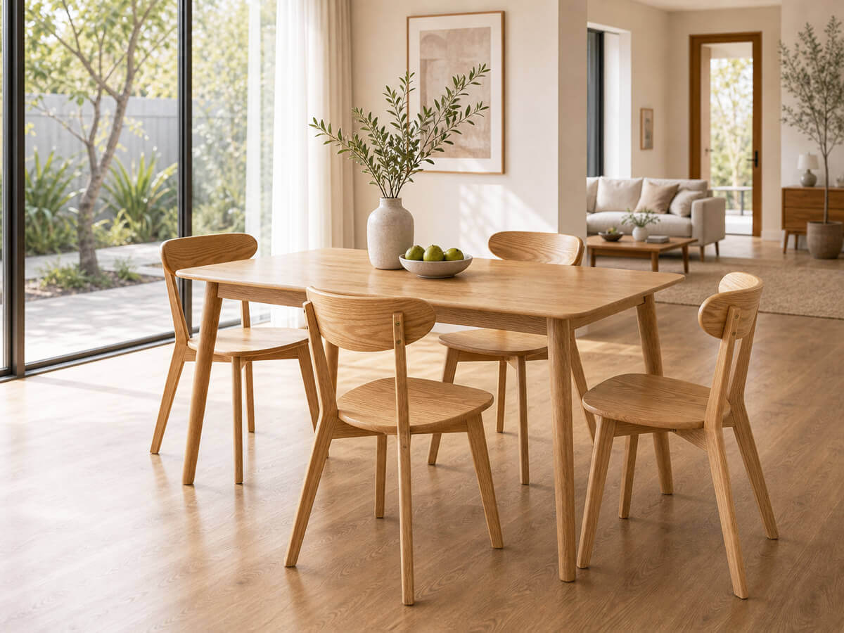 Edon dining chairs paired with round dining table