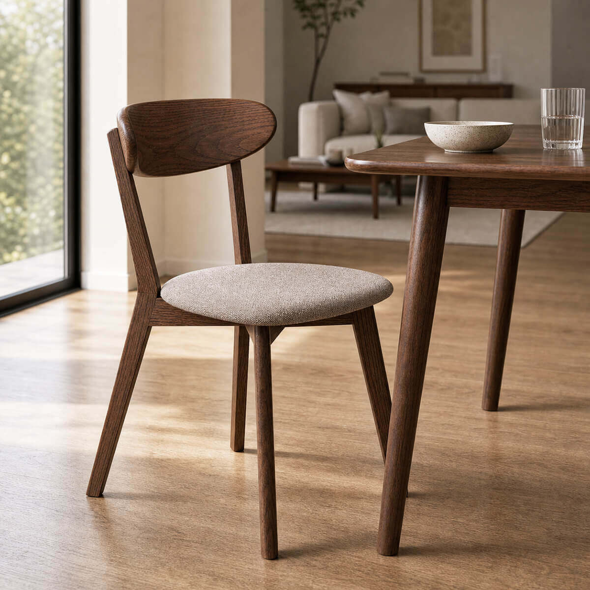 Edon dining chair with upholstered seat in walnut finish