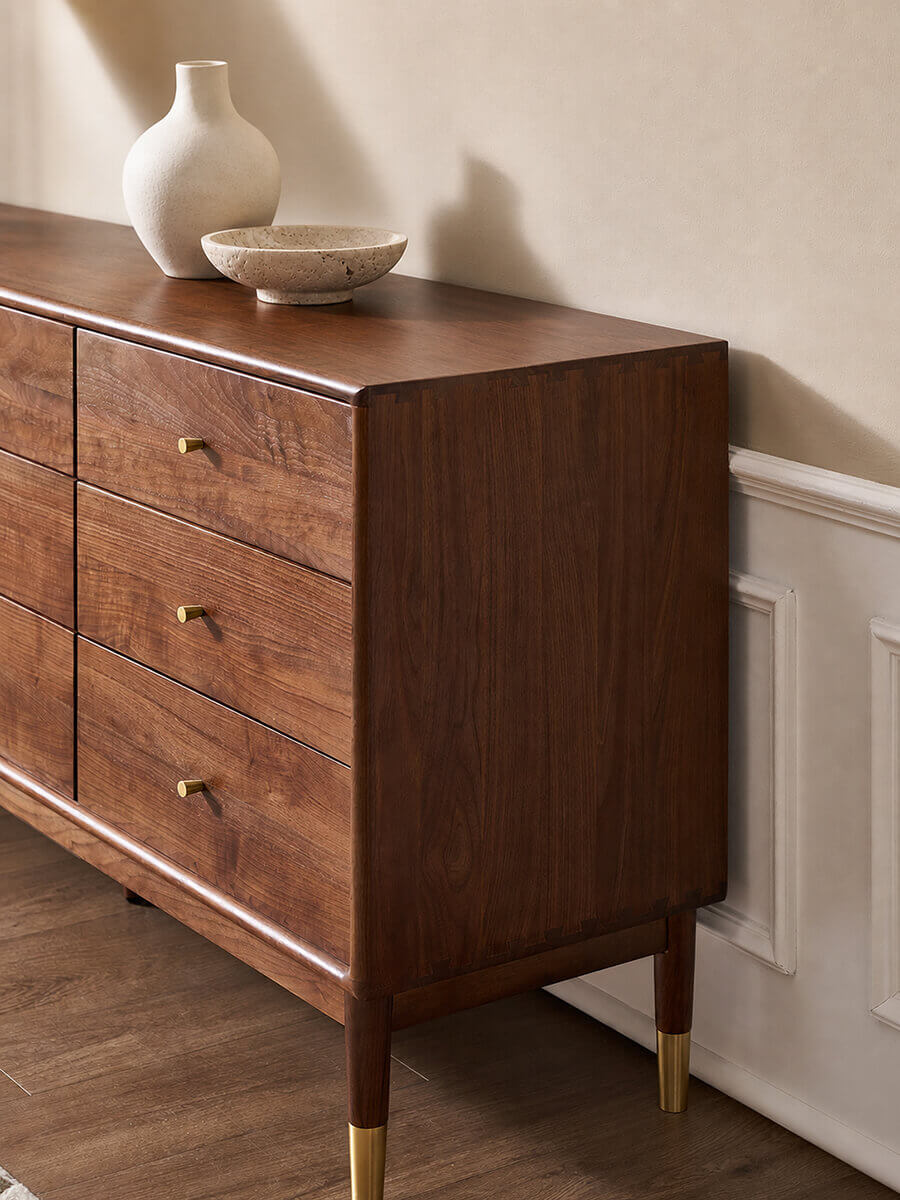 Side view of the Elara Solid Walnut Chest of Drawers