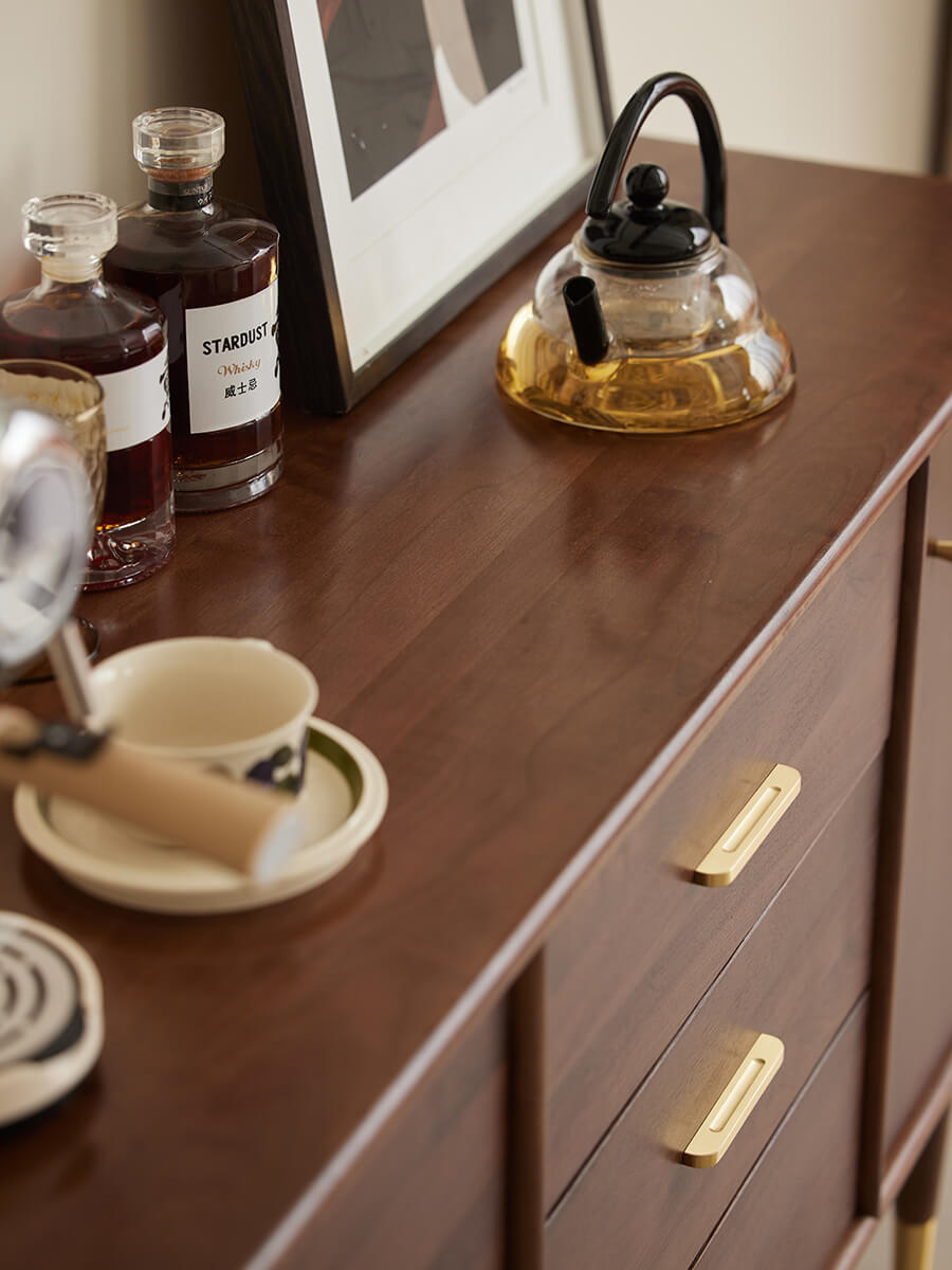Close-up of the walnut grain on the Elara Solid Walnut Sideboard