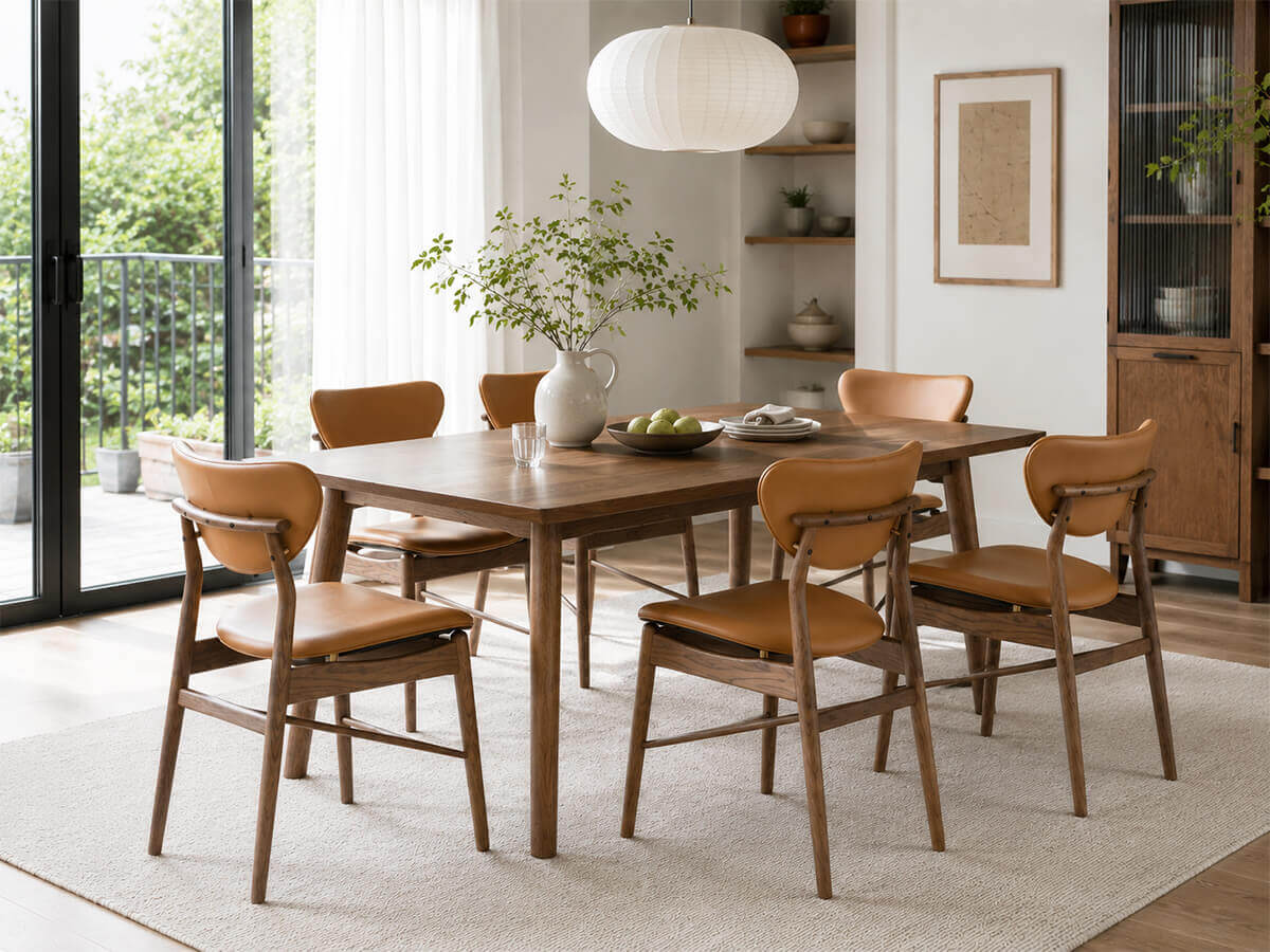 Ellyn solid ash dining chairs around a contemporary solid timber dining table