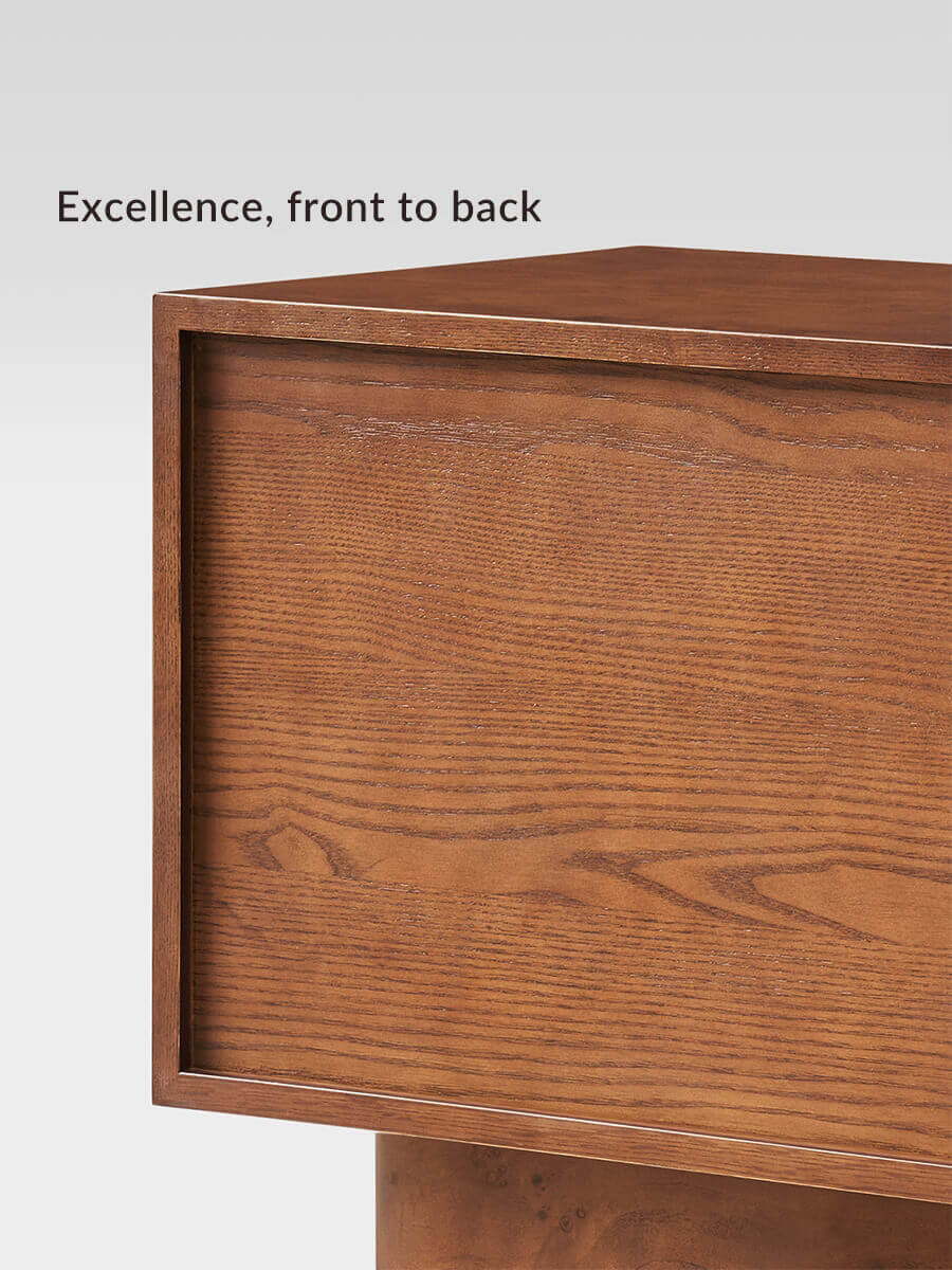 Beautifully finished back panel of the Elmora bedside table