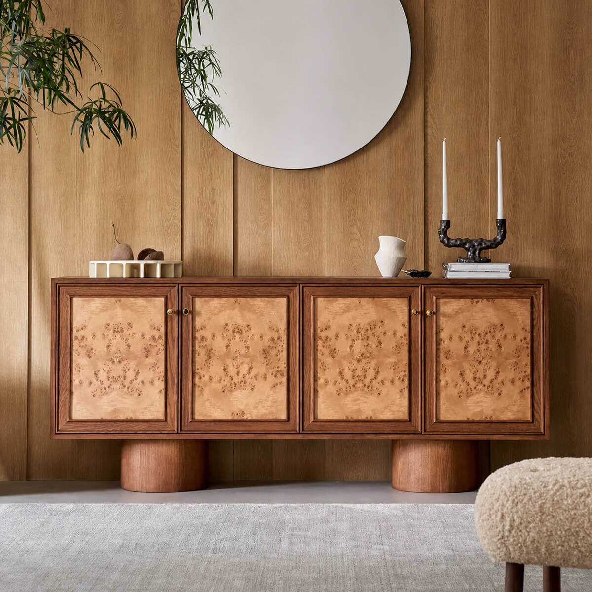 Elmora Sideboard with burl wood doors and solid timber frame