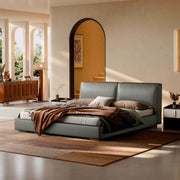 Elven Top-Grain Leather Bed Frame with dual-cushion headboard
