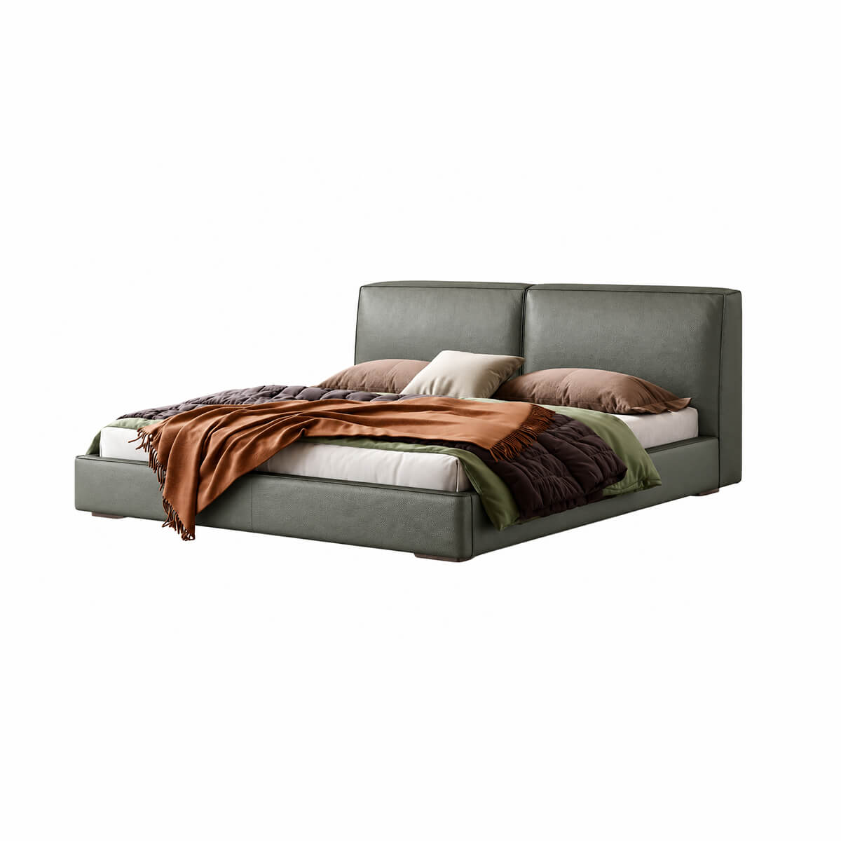 Elven Top-Grain Leather Bed Frame on white background