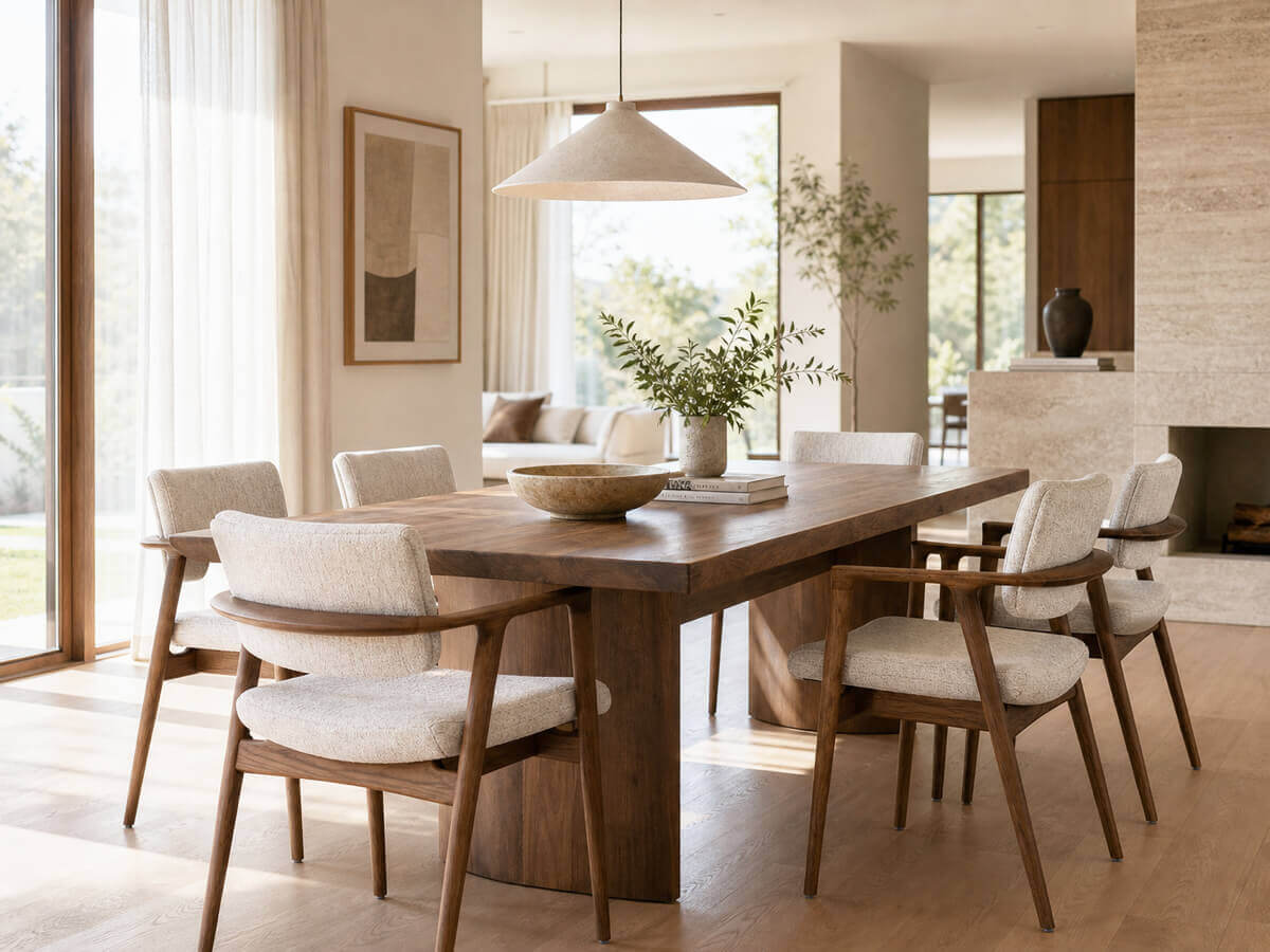 Emerson dining chairs styled around a contemporary timber dining table