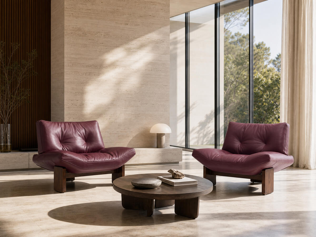 Pair of Emmi Armchair Replica lounge chairs in a contemporary living room
