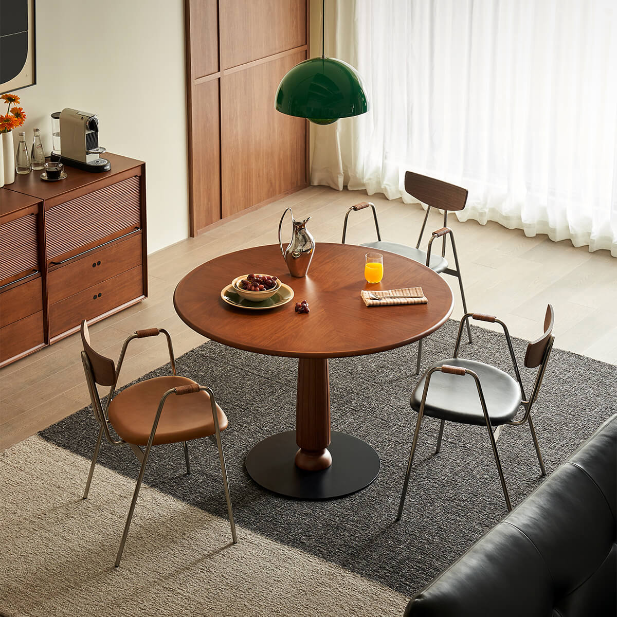 Evanston round dining table in a contemporary dining space