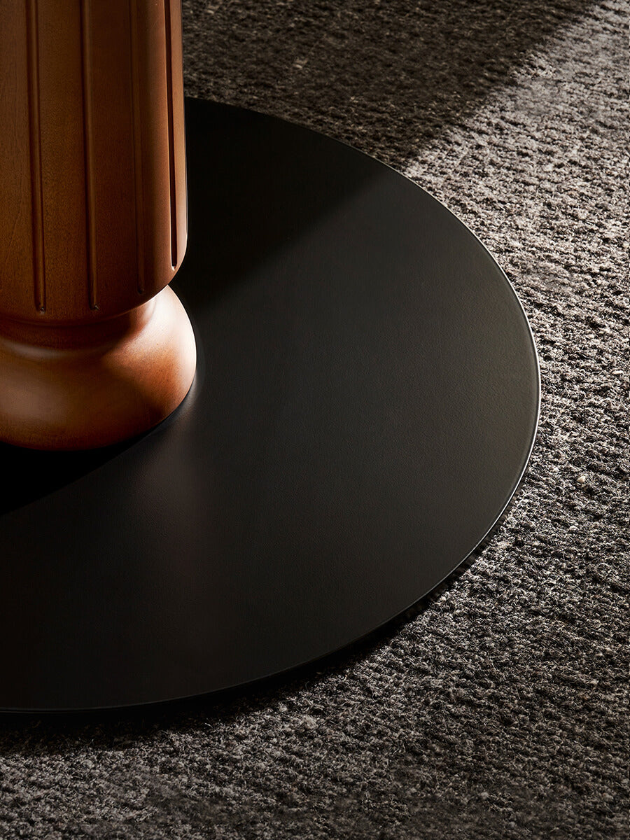 Evanston round dining table metal base detail