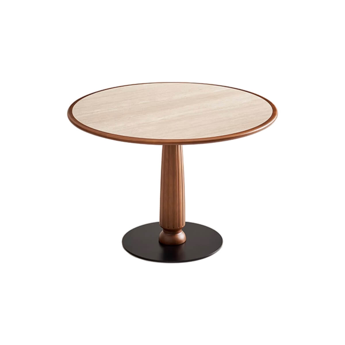 Evanston round dining table with white sintered stone tabletop