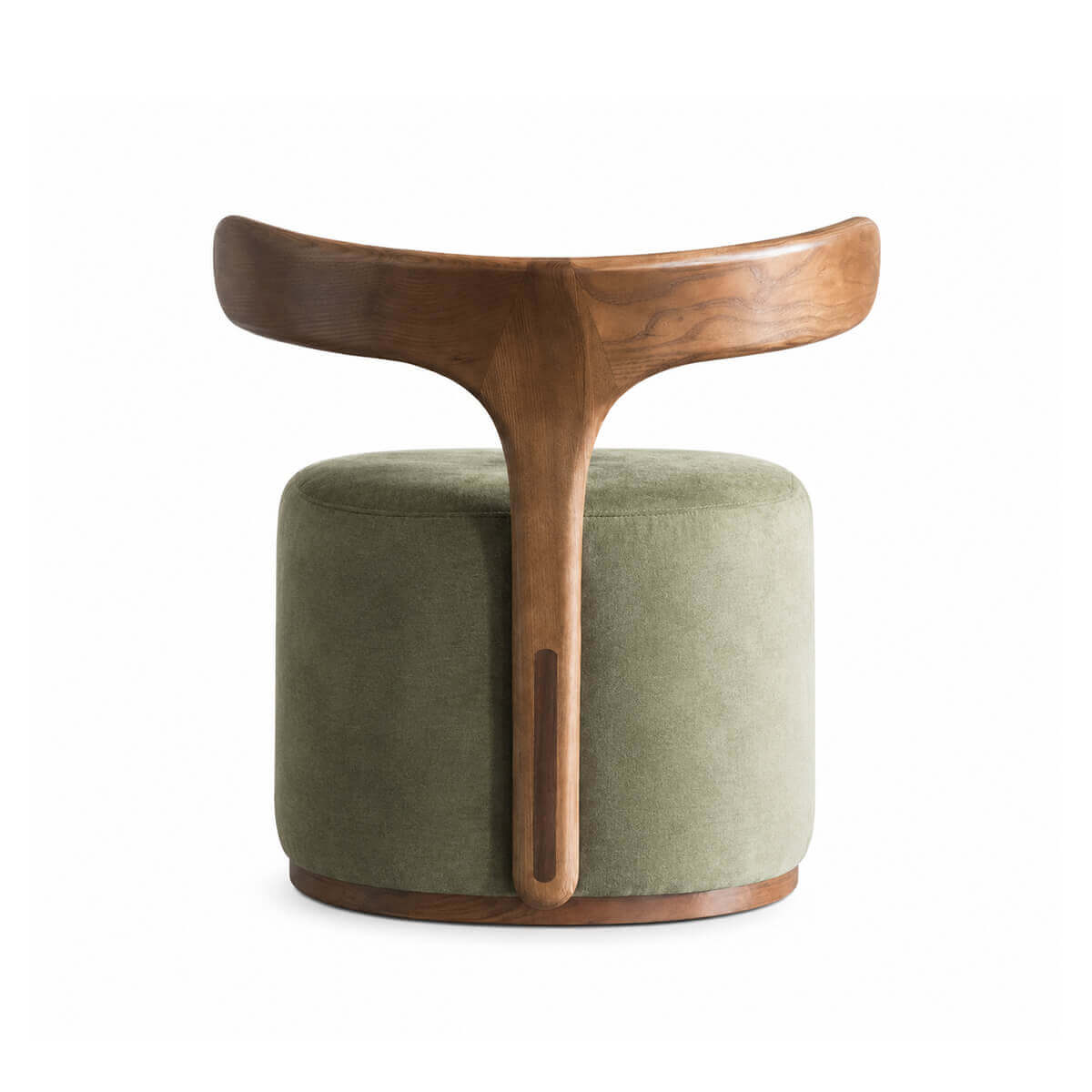 Back view of the Falun designer stool with sculptural solid American ash backrest