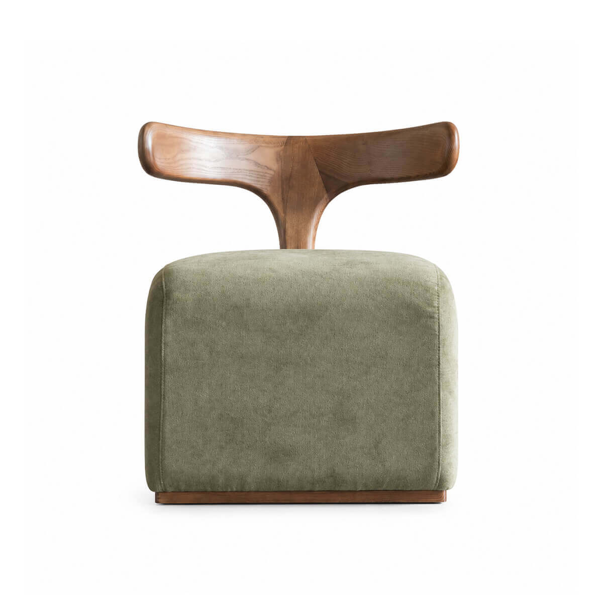 Front view of the Falun designer stool with upholstered seat and solid American ash frame