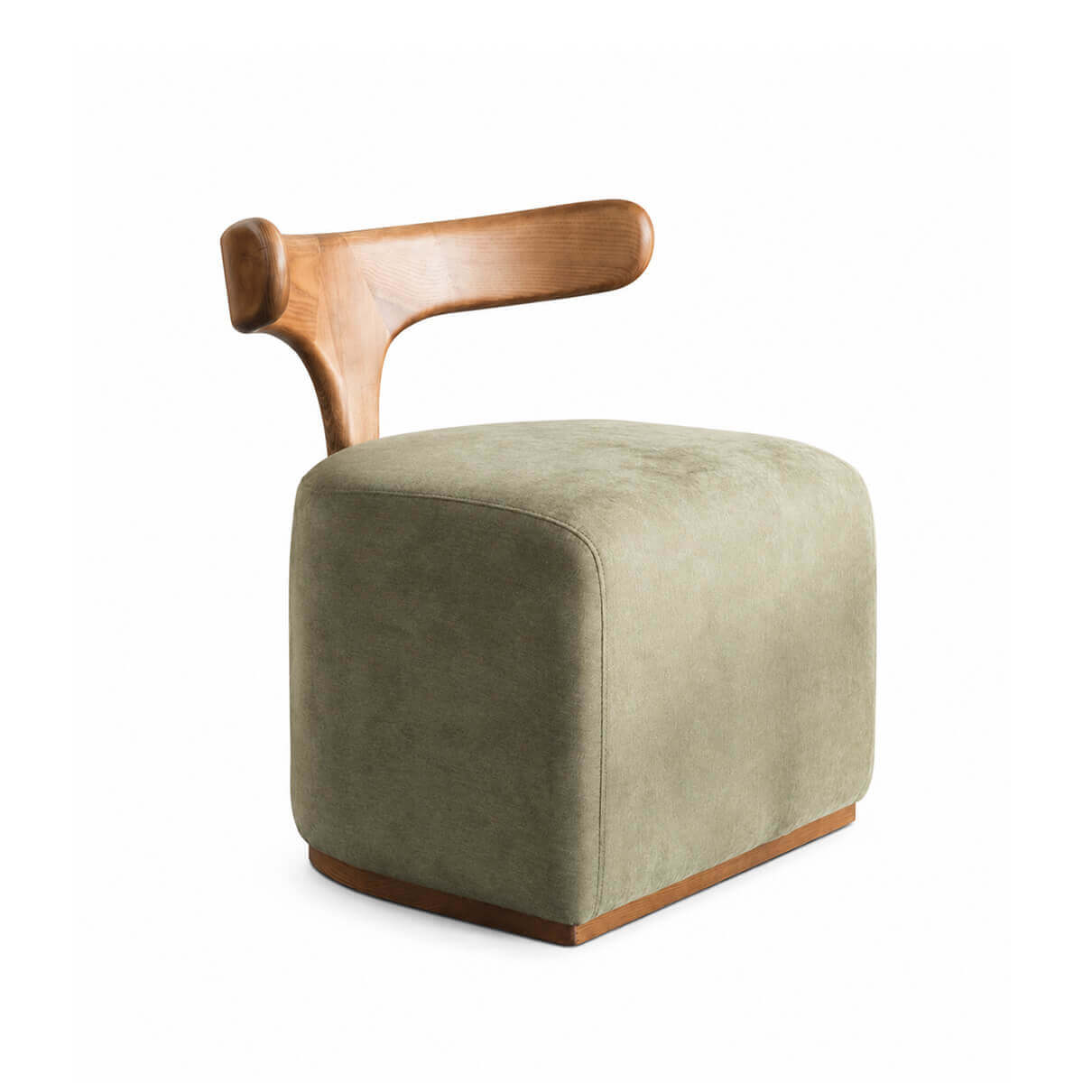 Falun designer stool with solid American ash frame and green upholstered seat