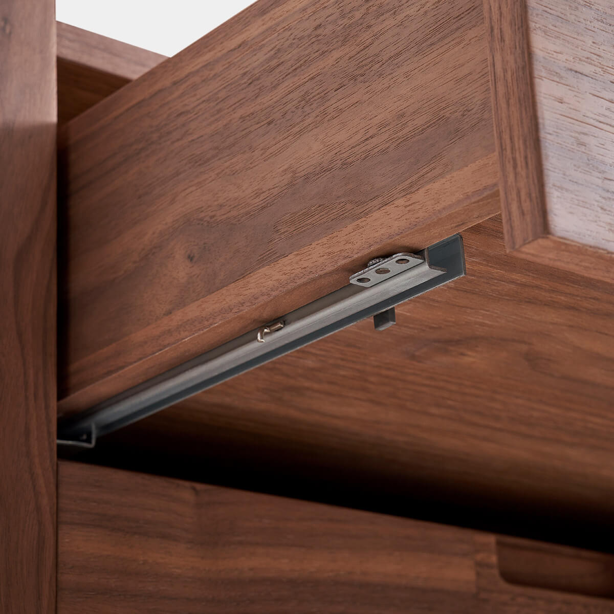 Feda Walnut Drawer Cabinet drawer runner and construction detail