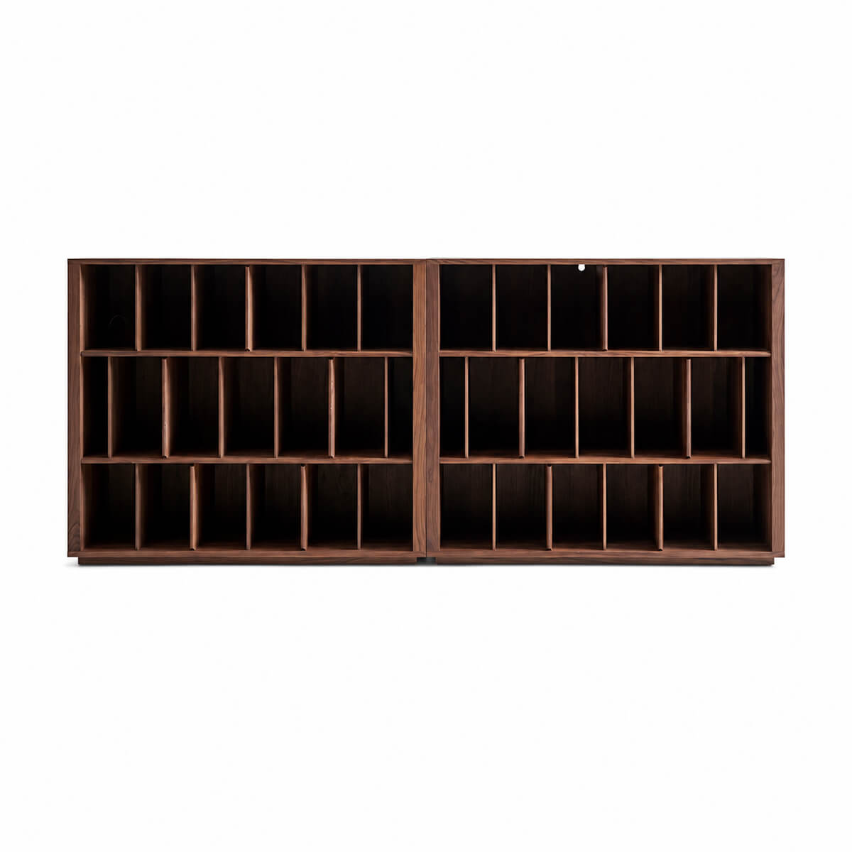 Two Feda Walnut Wide Bookcases placed side by side