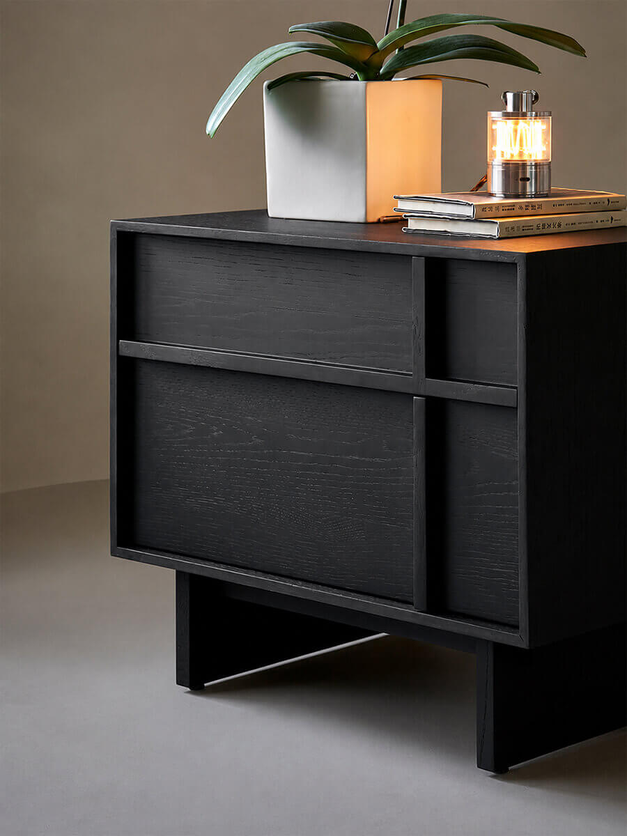 field black bedside table with contemporary styling