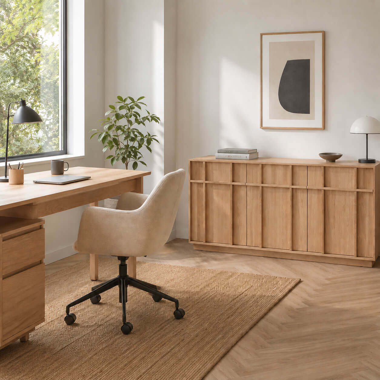 Field Modular Storage Cabinet used as home office storage beside a desk
