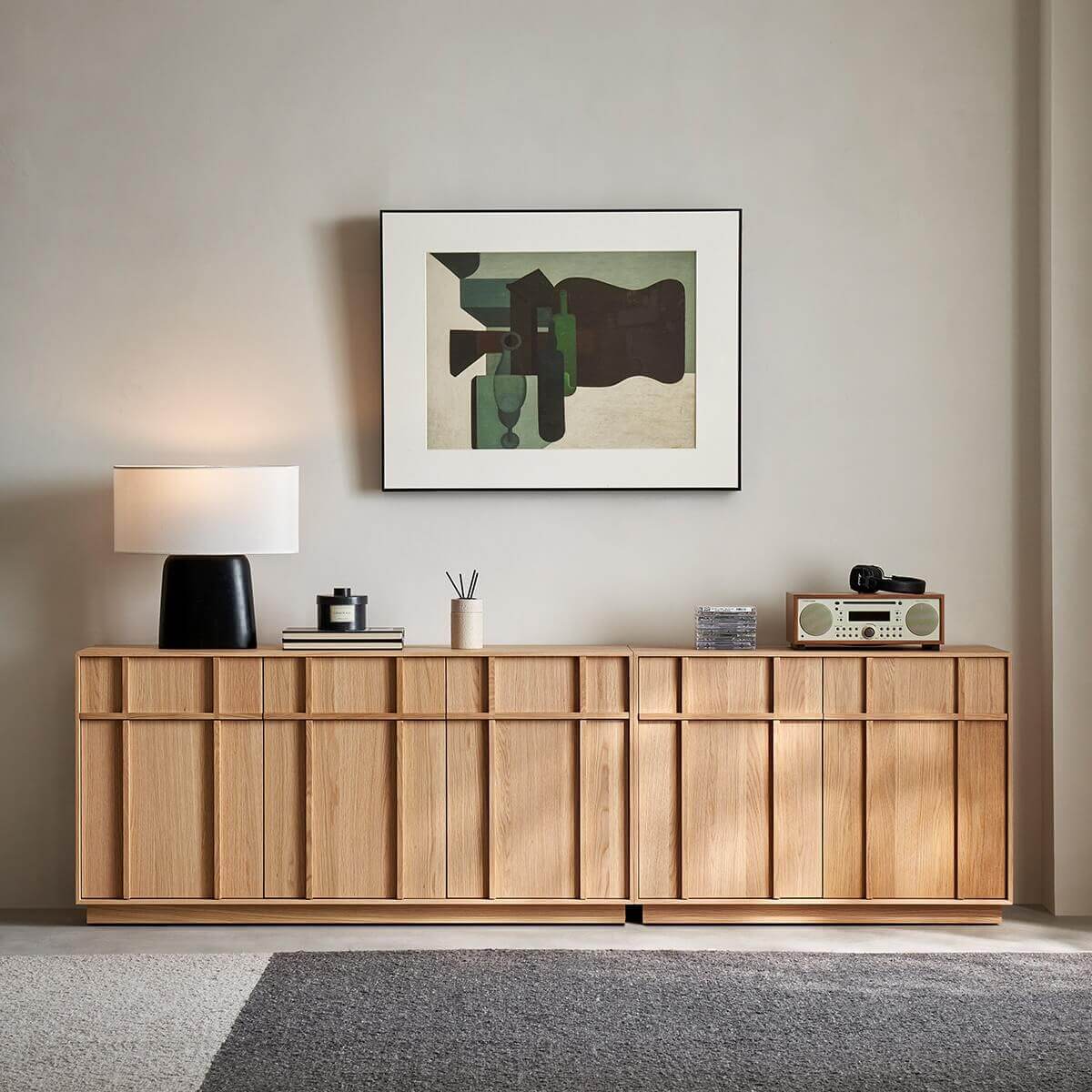 Field Modular Storage Cabinet in a modern living room with timber modular storage