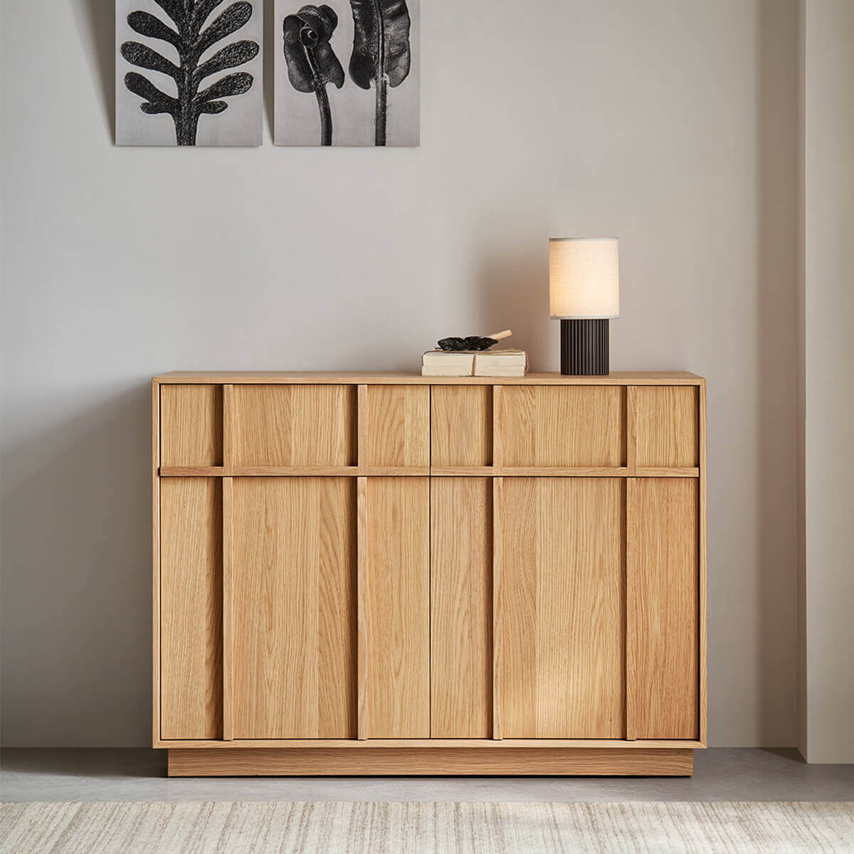 Field Modular Storage Cabinet in a bright living space with modular timber storage design