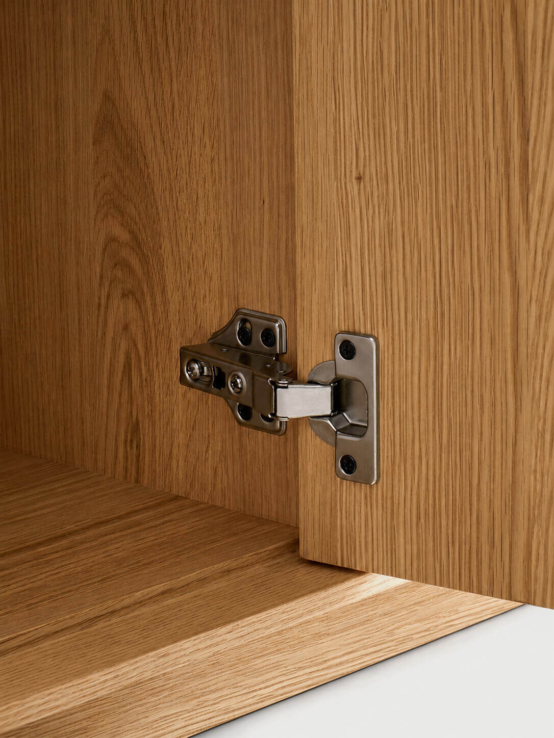 Soft-close hinge detail of the Field Modular Storage Cabinet