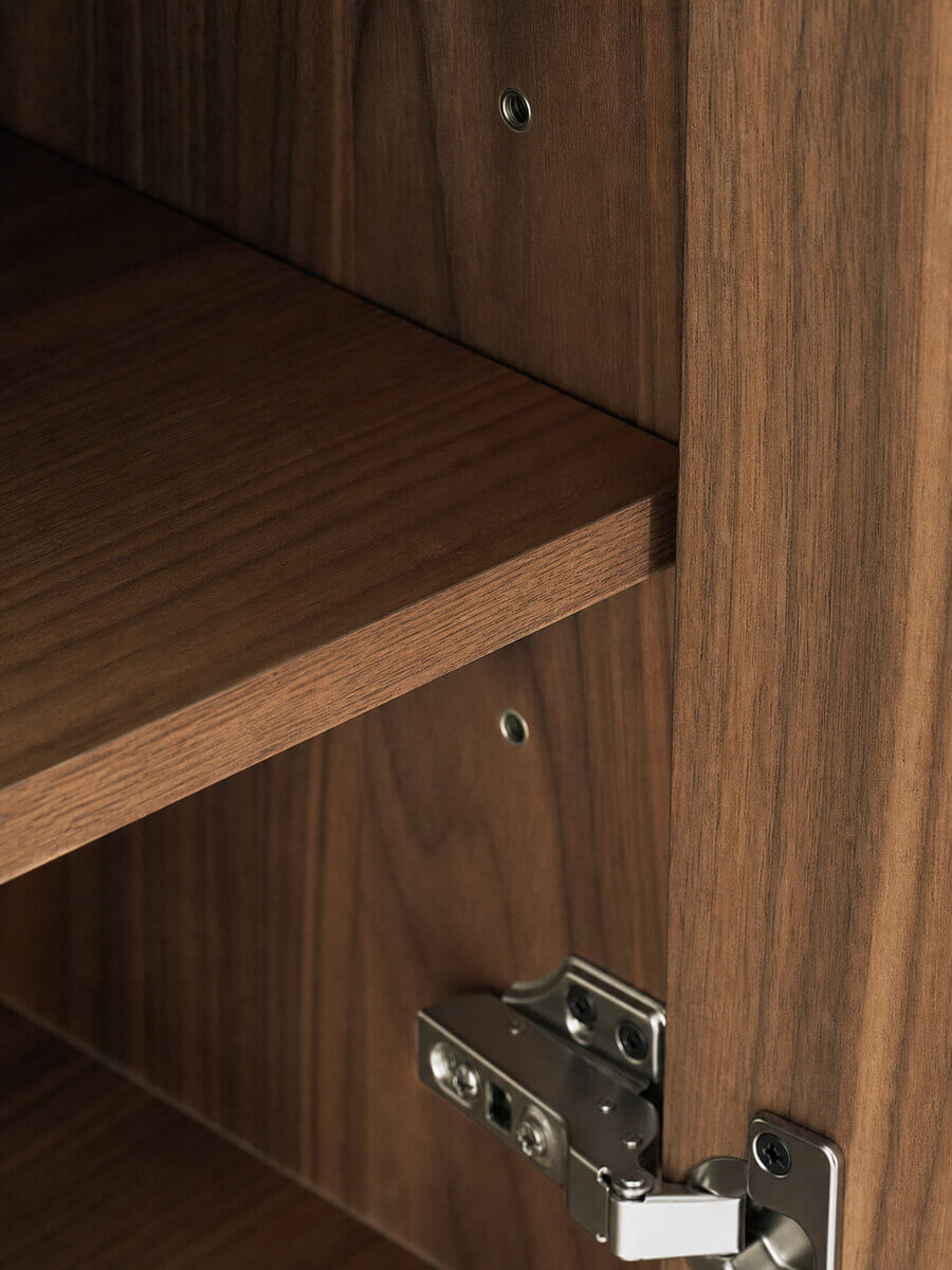 Adjustable internal shelf inside the Field Sideboard