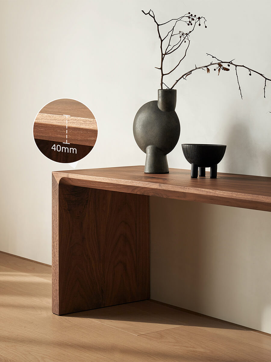 Flemington solid walnut bench used as a console bench