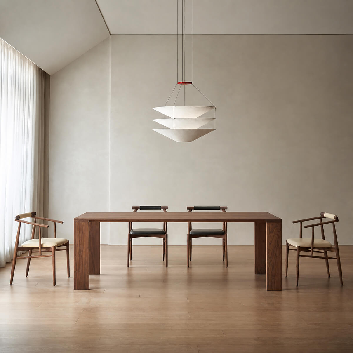 Flemington solid walnut dining table in a contemporary dining room