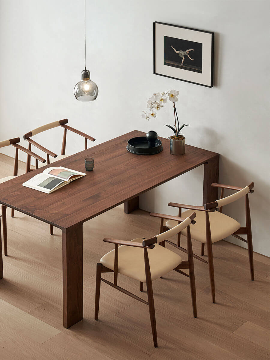Flemington solid walnut dining table with dining chairs