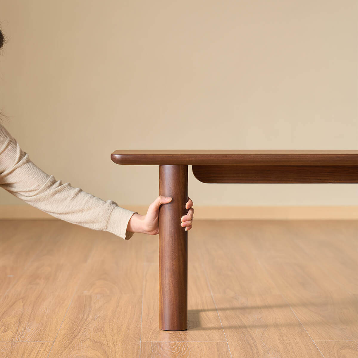 Spacious legroom beneath the Forma Solid Walnut Dining Bench