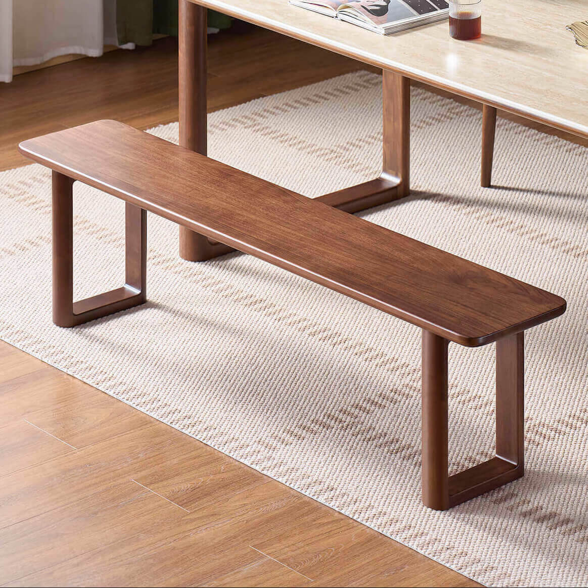 Forma Solid Walnut Dining Bench paired with the Forma Solid Walnut Dining Table