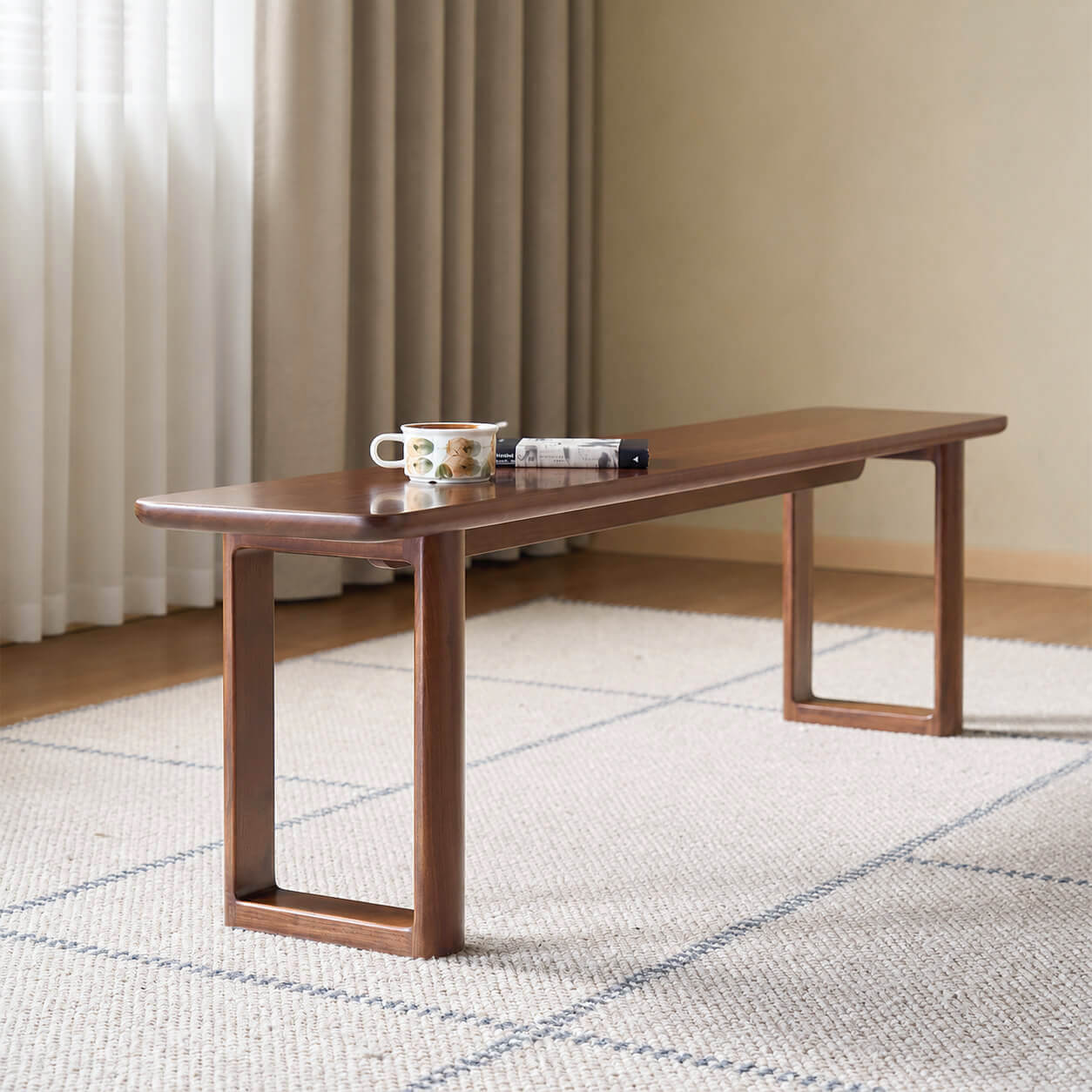 Side view of the Forma Solid Walnut Dining Bench