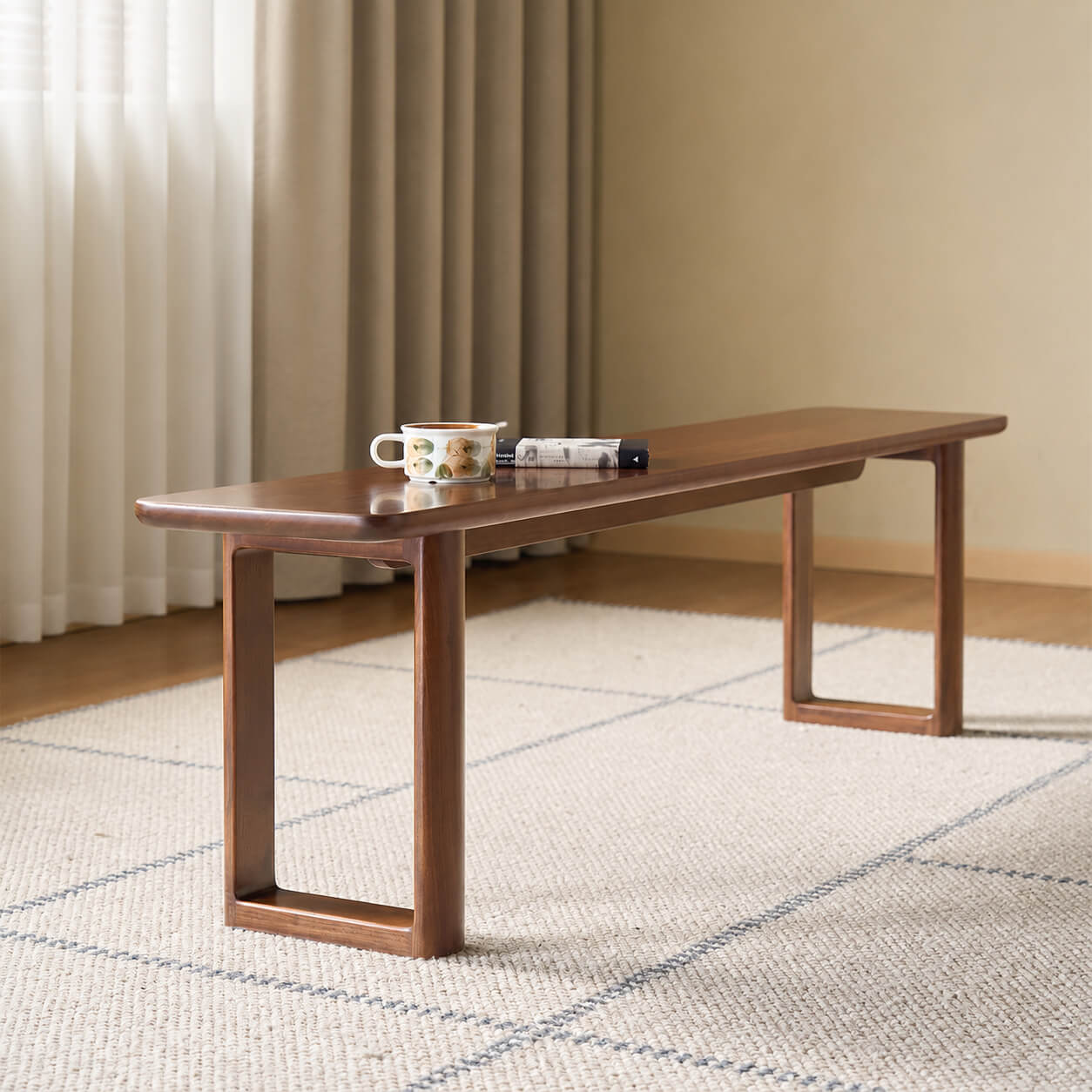 Side view of the Forma Solid Walnut Dining Bench