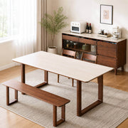 Forma Solid Walnut Sintered Stone Dining Table with matching walnut bench