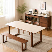 Forma Solid Walnut Sintered Stone Dining Table with matching walnut bench