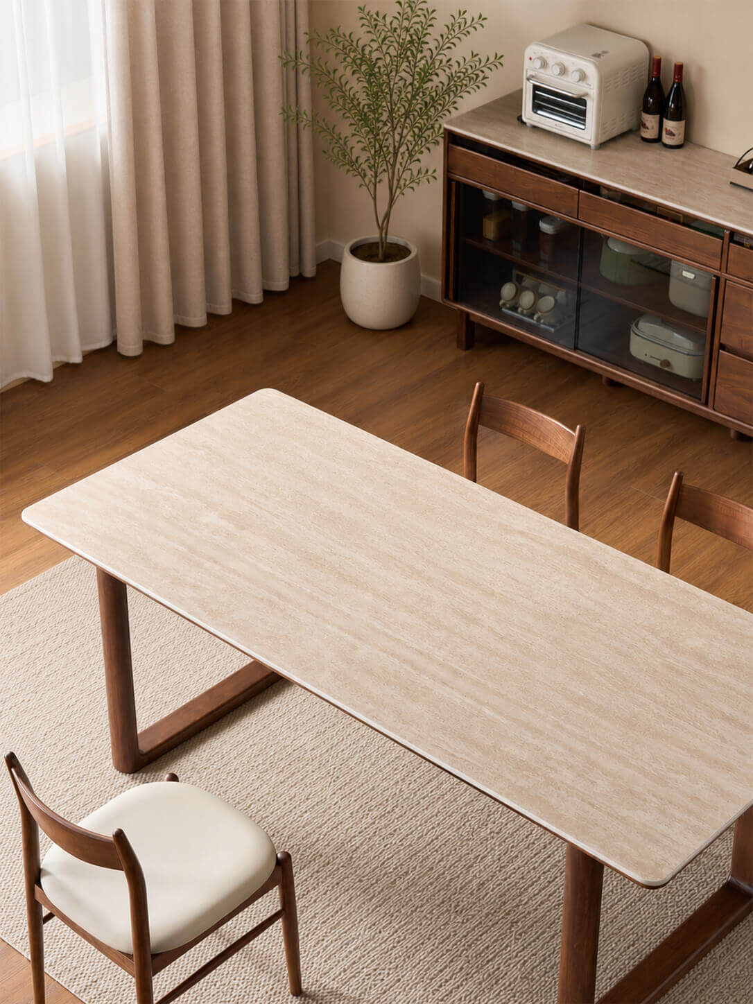 Top view of the Forma Solid Walnut Sintered Stone Dining Table