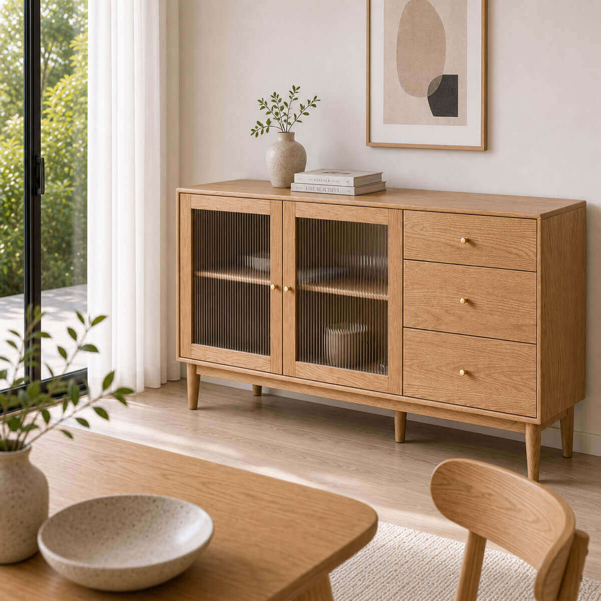 Fuji Solid Oak Sideboard in a Contemporary Dining Room Setting