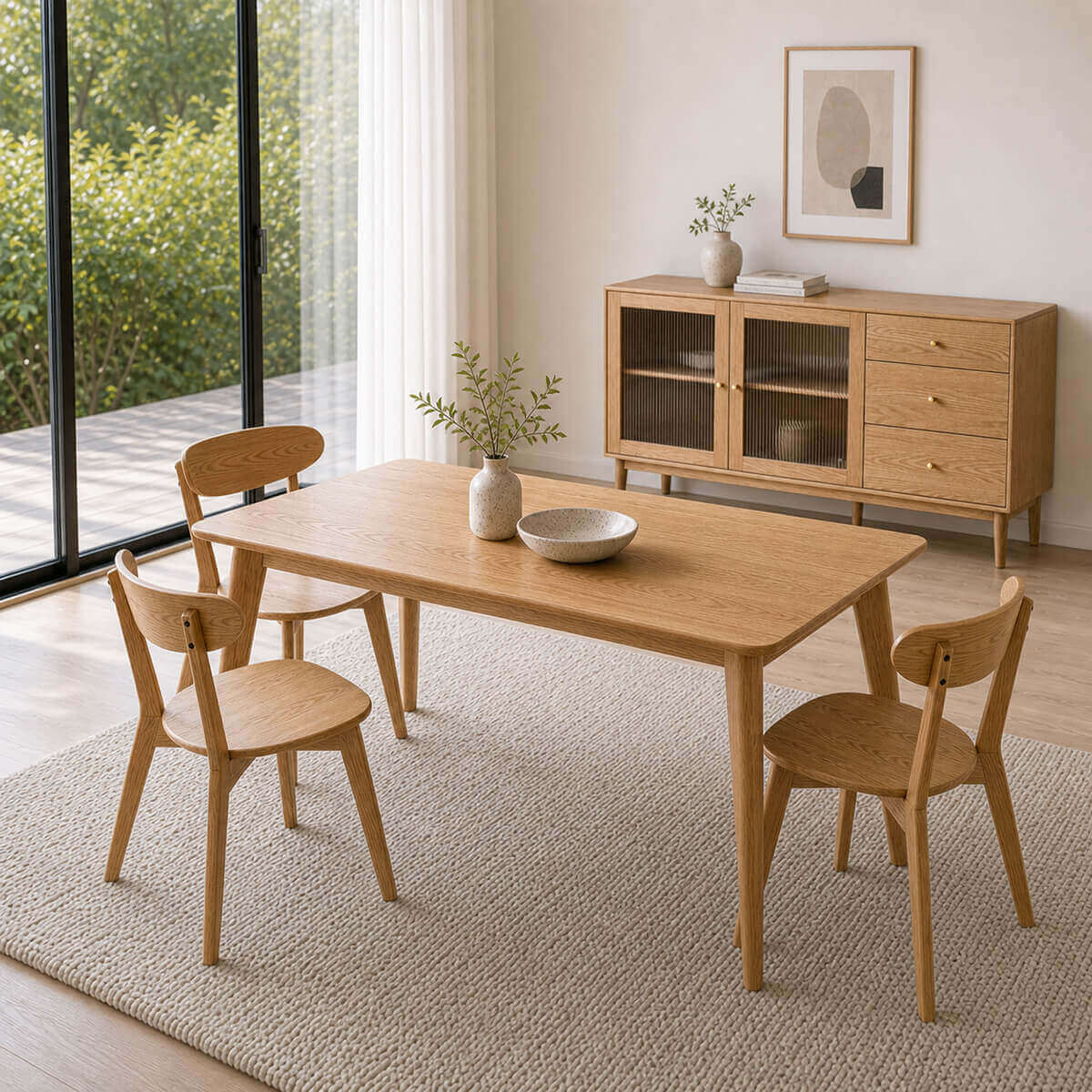 Fuji Solid Oak Sideboard Styled in a Modern Oak Dining Space