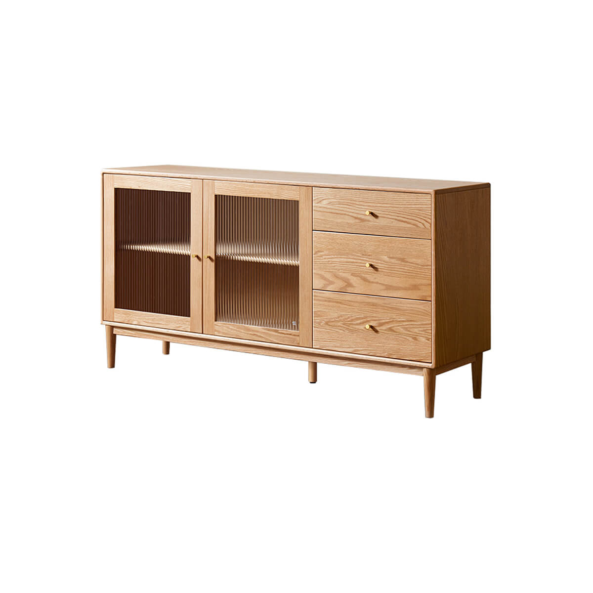 Fuji Solid Oak Sideboard Natural Oak Finish with Reeded Glass Doors