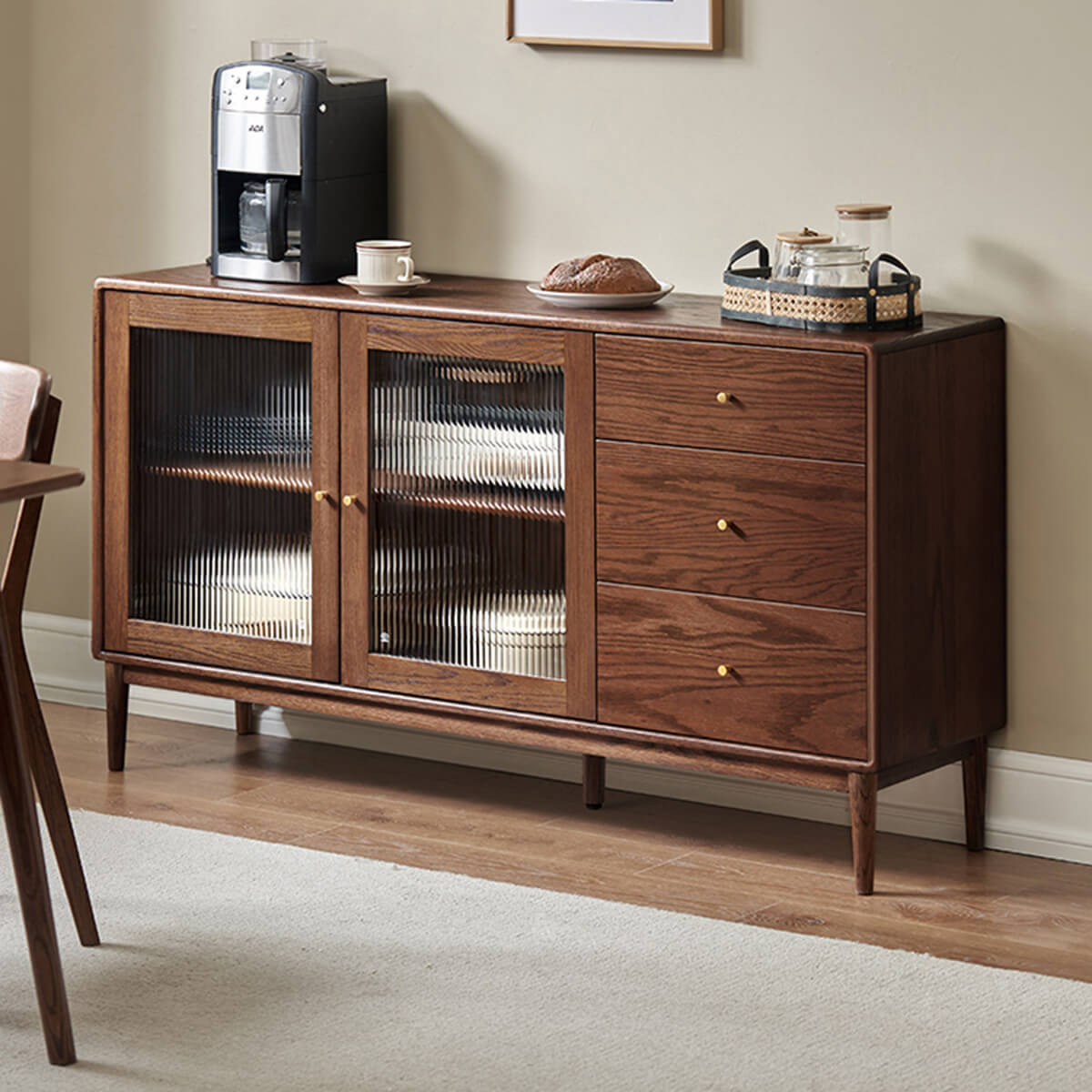 Fuji Solid Oak Sideboard Walnut Finish in Contemporary Dining Room