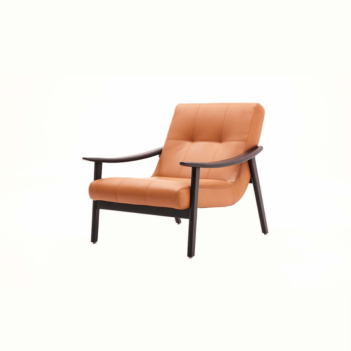Fynn full grain leather armchair front angle view with solid timber frame