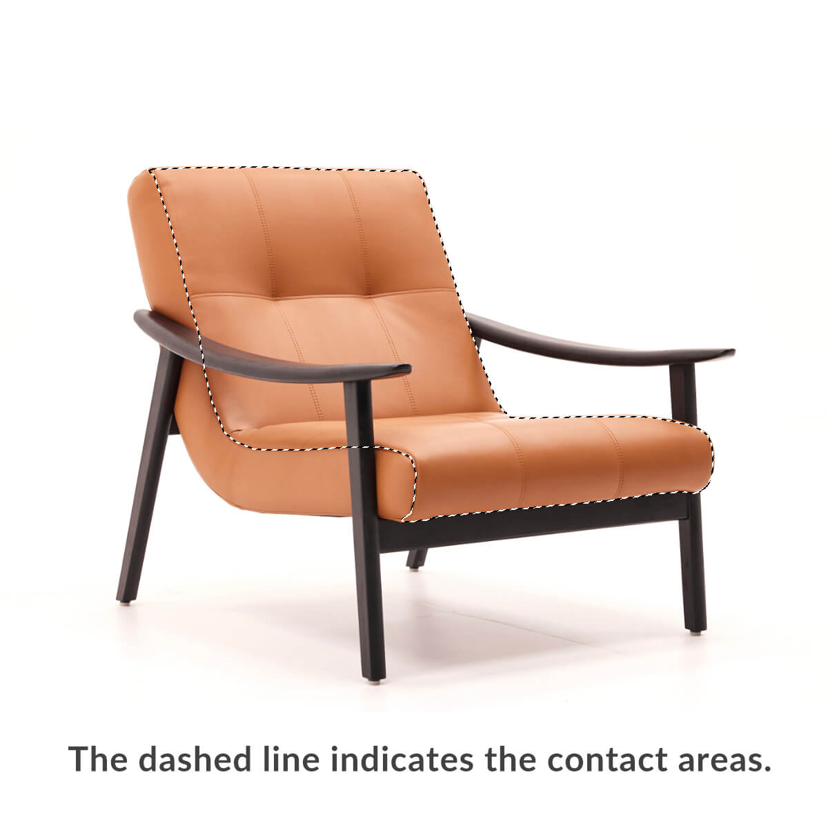 Fynn armchair showing full grain leather contact areas
