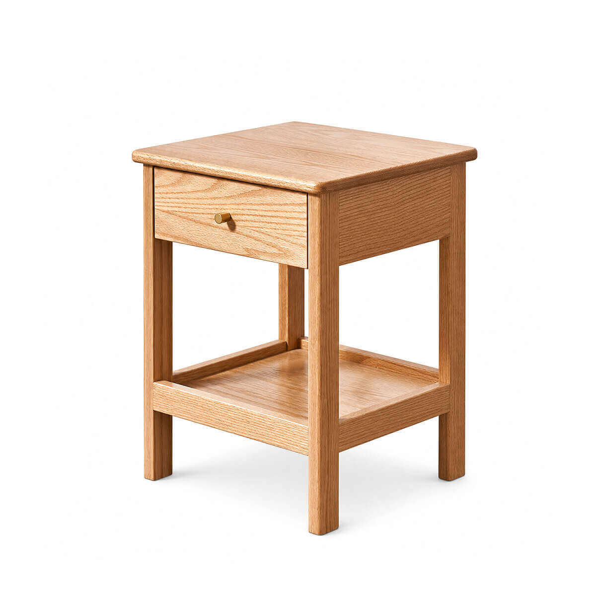 Gamo solid oak bedside table in natural oak with drawer and open shelf