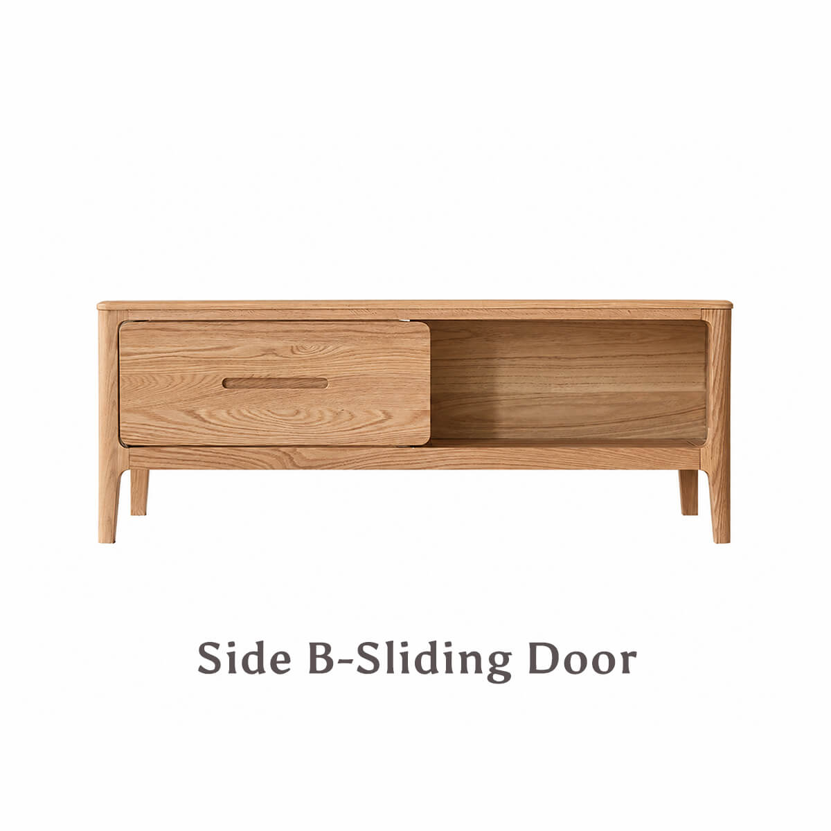 Gamo Solid Oak Coffee Table side B with sliding door and open storage
