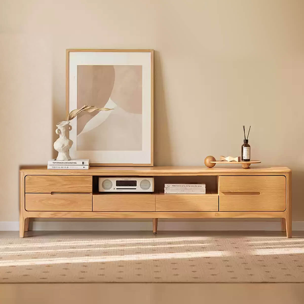 Gamo Solid Oak TV Unit in modern Scandinavian living room
