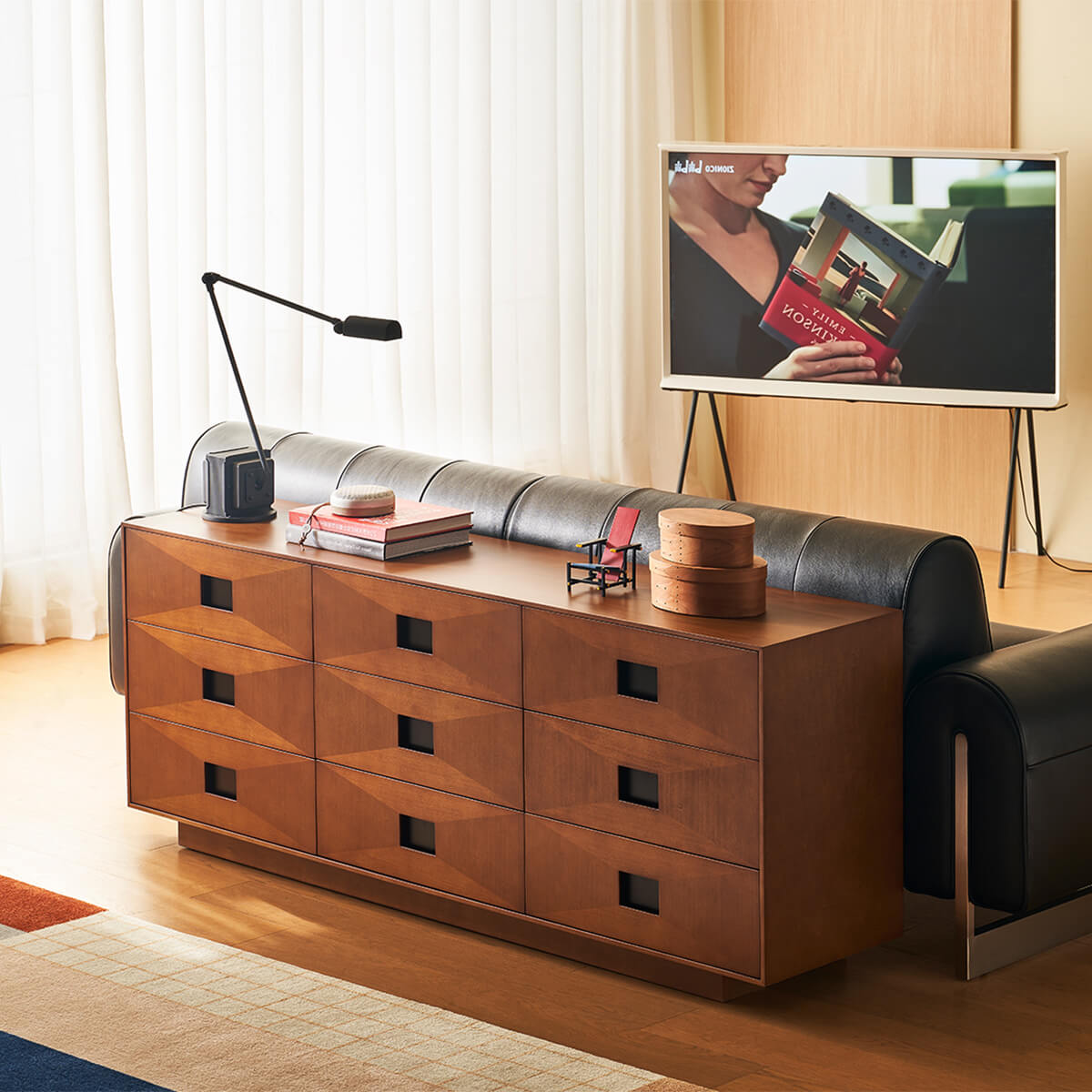 Gentle 9 Drawer Chest of Drawers in a living room