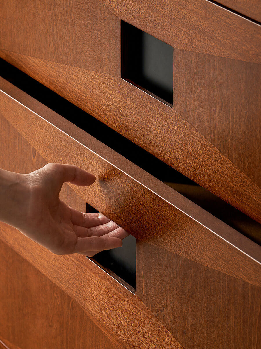 Recessed handle detail on the Gentle Chest of Drawers